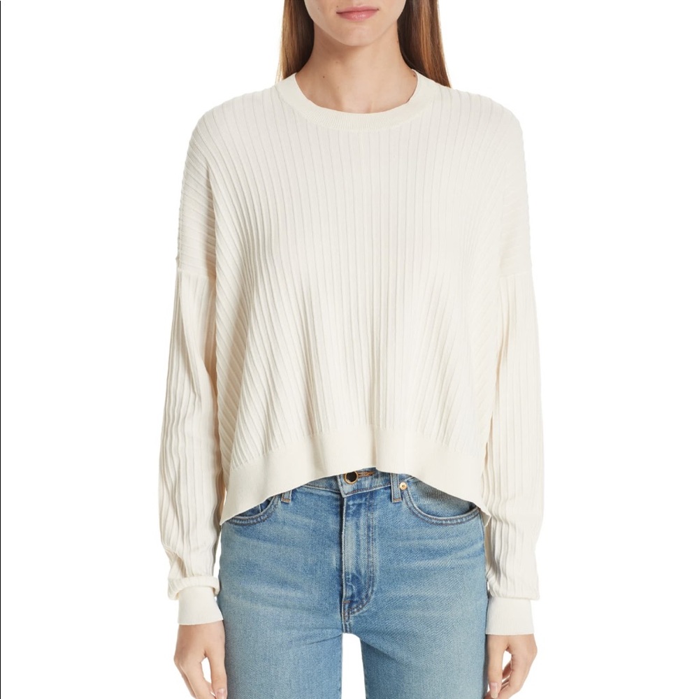 ACNE STUDIOS cream ribbed crewneck sweater
